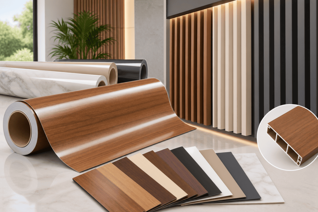Woodgrain decor film on PVC and WPC louvers – TopDecor